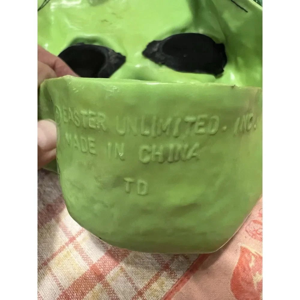 Vtg 90s‎ Easter Unlimited Green Neon Skull Mask Long Black & Green Hair Funworld